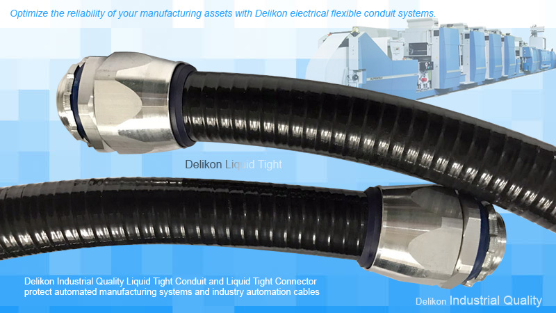 [CN] DELIKON industry Automation electrical wiring ip67 liquid tight aluminium connector metal InterLocked Liquid Tight Conduit,electrical liquid tight conduit 